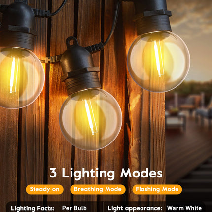 Brightown Outdoor Solar String Lights 34FT - LED G40 Pro Globe Patio Energy Saving with 11 Shatterproof Bulbs, 3 Light Modes Waterproof Hanging Lights for Christmas Outside Garden Backyard Party Decor
