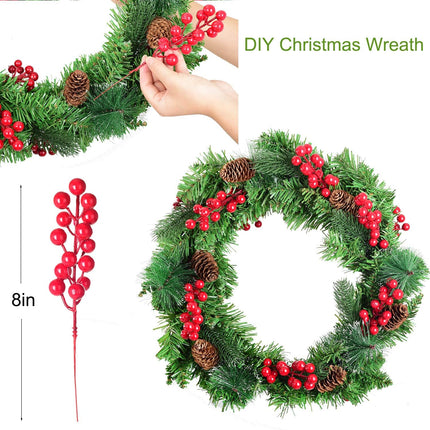 Artiflr 30 Pcs Christmas Red Berries Stems, 8Inch Artificial Christmas Picks for Christmas Tree Ornaments, DIY Xmas Wreath, Crafts, Holiday and Home Decor