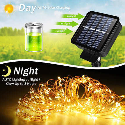 Solar String Lights Outdoor, 99 Feet 300 LEDs 8 Modes Solar Fairy Lights for Outside, Waterproof Solar Outdoor Lights for Patio Yard Christmas Tree Halloween Wedding Party Decorations, Cool White