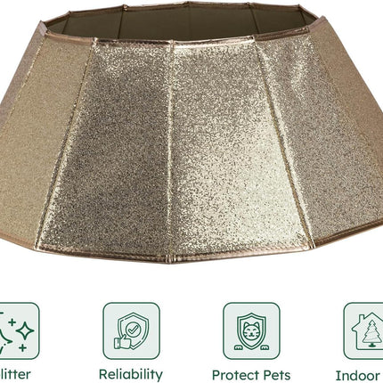 Dazzling Christmas Tree Collar, 26" D Crystal Christmas Tree Base Cover, Foldable Christmas Tree Ring, Handmade Christmas Tree Skirt for Xmas Tree Decoration (Rose Gold, Diamond)