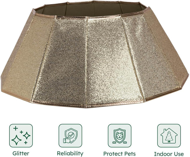 Dazzling Christmas Tree Collar, 26" D Crystal Christmas Tree Base Cover, Foldable Christmas Tree Ring, Handmade Christmas Tree Skirt for Xmas Tree Decoration (Rose Gold, Diamond)