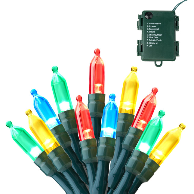 Joiedomi LED Christmas Lights Outdoor,16.3FT Battery Operated Christmas Light with 8 Modes,50 Multicolor Xmas Tree Lights Indoor,Multifunction Green Wire String Lights for Christmas Decor Party