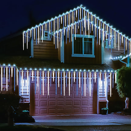 Meteor Shower Lights, 16.5" Outdoor Icicle Christmas Lights 10 Icicles 242 SMD LED Crystal Ice Falling Lights, Connectable Raindrop Icicle Light, Xmas Winter Party Tree Decor, Blue and White