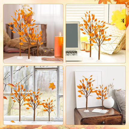 Halloween Village Accessories Mini Tree Ornament Autumn Winter Artificial Tree Display Small Bare Branch Trees Fall Fake Branches Tabletop Tree for Home Office Festival Decor, 3 Sizes(Yellow)