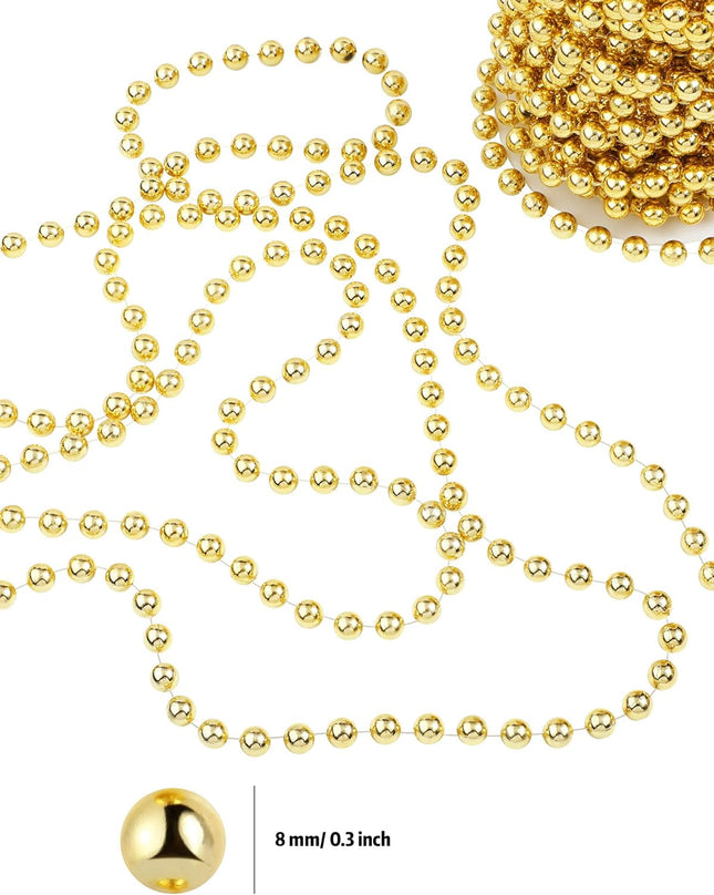 WILLBOND 50ft Christmas Tree Beads Artificial Pearls Beads Garland Plastic Beads Roll for Christmas Tree Wedding DIY Decoration Supplies(Gold)