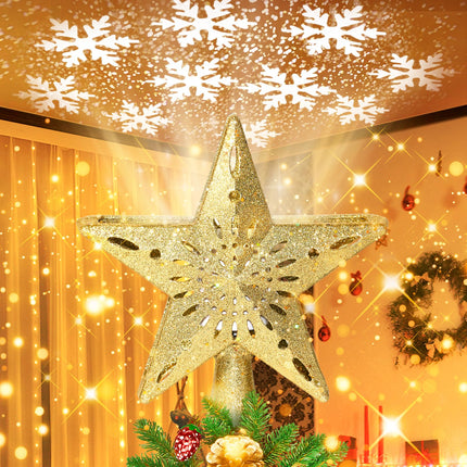 Christmas Tree Topper, Christmas Tree Topper Lighted with LED Snowflake Projector 3D Glitter Light, Christmas Star Tree Topper for Party Holiday Xmas Decorations s