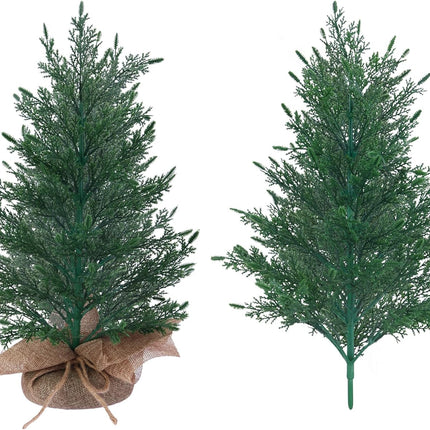 GREENTIME 2 Pcs Fake 18" Small Christmas Tree Artificial Tabletop Xmas Tree for Home Decor 1.5ft Faux Green Mini Tree Easy Assembled in Living Room Kitchen Indoor Christmas Outdoor Decorations