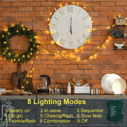 2 Pack Battery Operated String Lights, 23ft 70 LED String Lights with Auto Timer 8 Modes Outdoor Waterproof Twinkle Fairy Lights for Wedding Party Wreath Tree Decoration (Warm White)