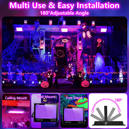 d 240W LED Black Light with 10ft Cable, IP66 Outdoor Blacklight Flood Light, Powerful Washer Light with Plug Switch for Christmas Halloween Neon Glow Dark Party Fluorescent Body Paint, 2 Pack