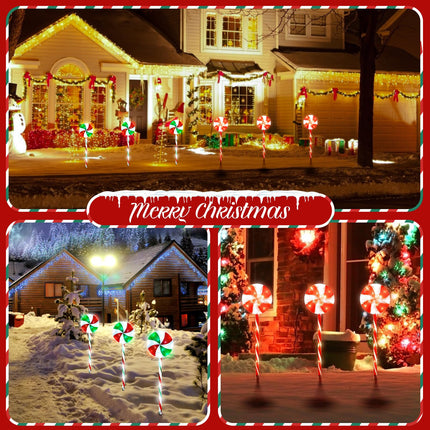 RJZZ 29" Lollipop Lights Christmas Outdoor 3 Pack Candy Cane Lights Outdoor Pathway 8 Modes Solar Peppermint Lights 10FT Christmas Pathway Lights Outdoor for Christmas Yard Garden Walkway Driveway