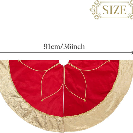 Valery Madelyn Christmas Tree Skirt for Tree Decorations, 36 Inch Fabric Luxury Red Gold Large Xmas Velvet Tree Skirt with Embroidery Flower & Golden Baroque Border Tree Merry Christmas Party Decor