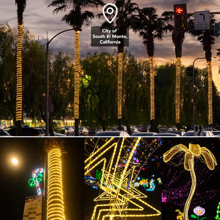 WYZworks 1656LEDs, 150ft LED Outside Rope Lights, Waterproof Permanent Outdoor ETL Connectable Clear Tube, Christmas Palm Tree Holiday Decorative Landscape Patio Accent Lighting - Warm White