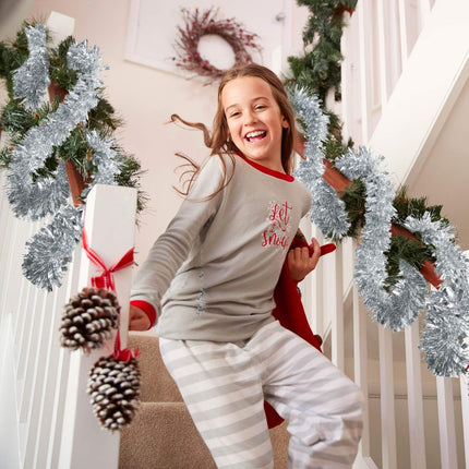 WILLBOND 50 Feet Christmas Silver Tinsel Garland Metallic Tinsel Twist Garland Christmas Tree Decorations Birthday Wedding Year Hanging Decorations Party Supplies, 3 Inch