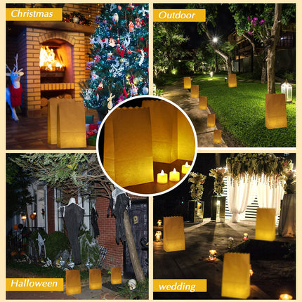 Tarpop 50 Pcs Luminary Bags and 50 Pcs Flameless Candles Christmas Luminaries Candle Bag with LED Flameless Tealights Candles for Wedding, Party, Christmas, Outdoor Decorations