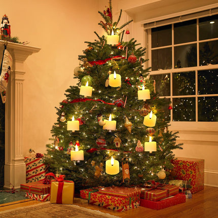 IMAGE Tealight Candles, LED Tealight Flicker Candles with Clips for Christmas Tree Decoration Timer Function Flickering, Battery Operated Flameless Tealight Candles, Pack of 12 Warm White