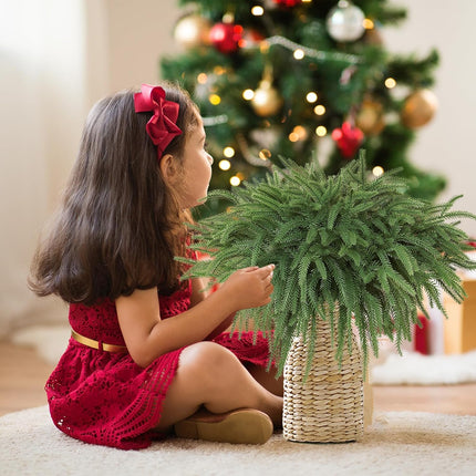 TOCHGREEN 6PCS Christmas Norfolk Pine Branches Artificial Greenery Norfolk Pine Stems Sprigs Faux Xmas Branches Plants Pine Needles for DIY Crafts Garland Wreath Home Garden Decor (6pcs)