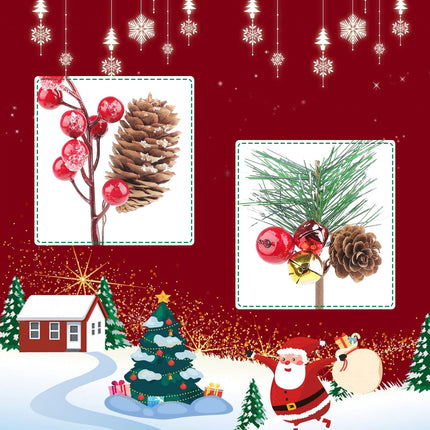 36 PCS Artificial Christmas Pine Picks Christmas Berries Artificial Stem with Pinecones Apples Bells Christmas Flower Picks for Christmas Tree Wreath Arrangement Winter Holiday Decor