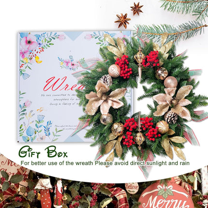 Christmas Wreaths for Front Door Outside, 20" Artificial Winters Wreath with Christmas Ball, Xmas for Wreath for Home Decor Holiday Party