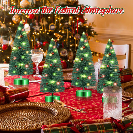 4 Pcs Mini Christmas Tree with Lights Bulk Mini Bottle Brush Trees 9.4 Inch Small Tabletop Christmas Tree Pre Lit Christmas Tree Xmas Tree for Christmas Decoration Xmas Holiday(Green)