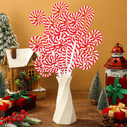 12 Pcs 16 Inch Red White Christmas Tree Picks Decoration Candy Cane Woolen Curly Pick Lollipop Large for Xmas Tree Topper Decor Home Vase Filler Craft Wreath Holiday Party Ornament Garland