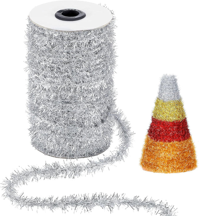 210 Feet Christmas Tinsel Garland Thin Glitter Tinsel Metallic Holiday Tinsel Garland Twist Tinsel Garland Decoration for Christmas Tree Birthday Party Wedding Decorations Supplies (Silver)