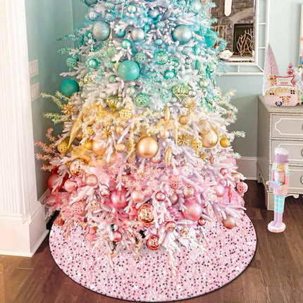 Pink Christmas Tree Skirt 36 Inch Sequin Tree Skirt, Glitter Sequins Tree Mat for Christmas Tree Decorations, Blush Pink Xmas Tree Skirts for Pink Christmas Ornaments