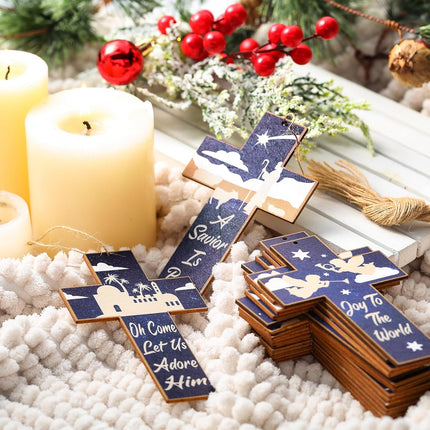 Soaoo 36 Pcs Nativity Ornaments for Christmas Tree Wooden Nativity Scene Ornaments Hanging Cross Xmas Tree Decorations Birth of Jesus Christian Decor for Tree Wreaths Xmas Winter Party