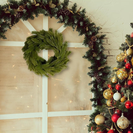 Christmas Rattan Garland, Norfolk Pine Garland Artificail Christmas Garland Branches Holiday Decorations Pine Garland for Doors Christmas Trees Indoor and Outdoor (Green)