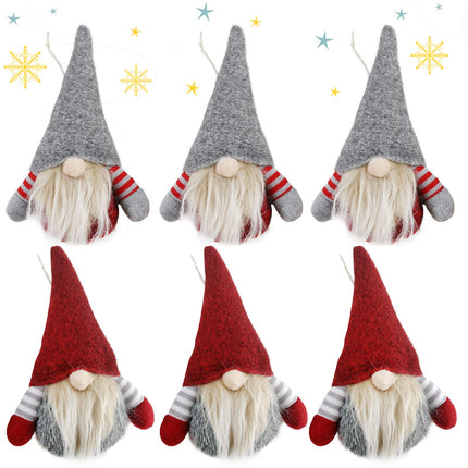 Houwsbaby 6pcs Little Swedish Gnome Christmas Tree Decorations Kit Xmas Pendants Handmade Plush Tomte Nisse Small Scandinavian Nordic Hanging Décor Holiday Ornament Party Accessories 7.5''