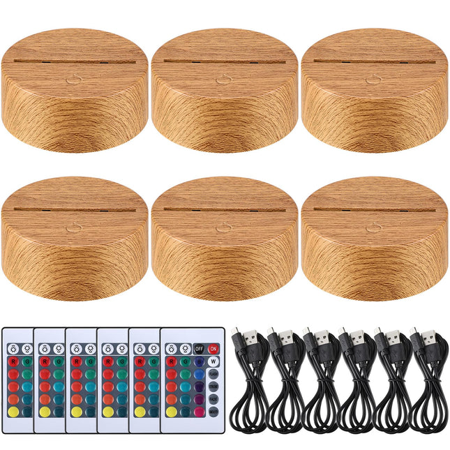 6 Sets Christmas 3D Night LED Light Lamp Base with Remote Control USB Cable 16 Colors 4 Flash Mode Wood Color DIY Lamp Base for Acrylic Resin Glass Restaurant Room Bar Decoration, 3.93 Inch