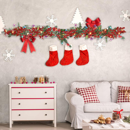 Sggvecsy Red Berry Garland Lighted Burgundy Berry Christmas Garland Artificial Berry Garland 6Ft for Christmas Winter Holiday Fireplace Mantel Table Year Indoor Outdoor Decoration