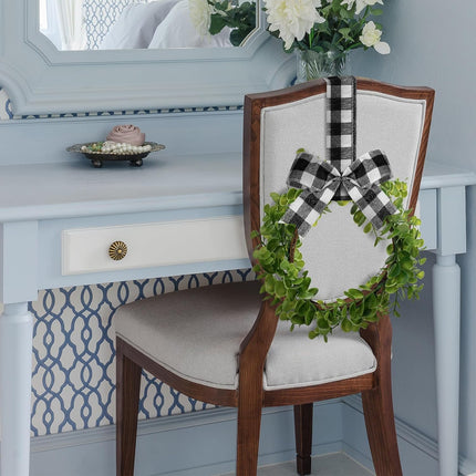 2 Pieces Faux Kitchen Christmas Cabinet Wreaths Boxwood Wreaths with Ribbon Buffalo Plaid Kitchen Decor Hanging Wreaths Small Farmhouse Wreaths Artificial Greenery Wreaths for Kitchen Cabinet Doors