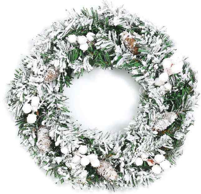 12 Inch Little Christmas Wreath with Pinecone Berries Jingling Bell Christmas Decorations Ball Front Door Wreath for Outdoor Indoor Party Wall Table Home Decor Brown Sign Flocking Pinecone Wreath
