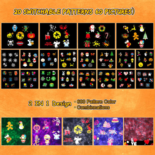 Christmas Decorations Projector Lights Outdoor , 20 Cards & 3D Wave Waterproof Projector Lights with Remote Control, Suitable for Various Halloween Christmas Festival Party