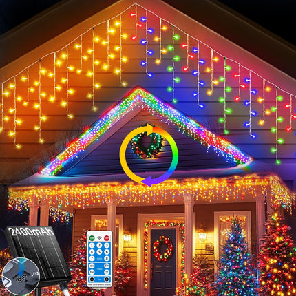 Solar Christmas Lights Outdoor Waterproof, 50+16Ft 506 LED Icicle Lights for Outside with 101 Drops Connectable Rechargeable Dimmable 8 Modes Fairy Lights for Xmas Outdoor House Roof Eaves
