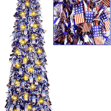 4th of July Patriotic Artificial Christmas Tree, 5 Ft Pop Up Collapsible Tinsel Christmas Tree Christmas Decorations for Home Fireplace Party Indoor Outdoor (American Flag)