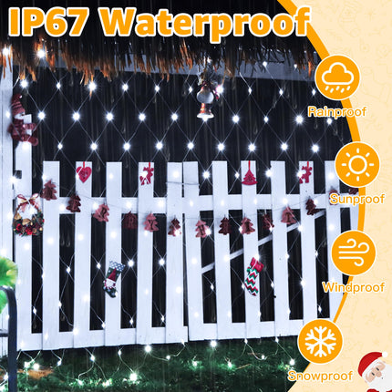 Ollny Net Lights Outdoor Mesh Lights 210LED 10x7ft, IP67 Waterproof Connectable Christmas Net Lights, 8 Modes Plug in Bush Lights for Tree Shrubs Outside Indoor Decorations, Cool White
