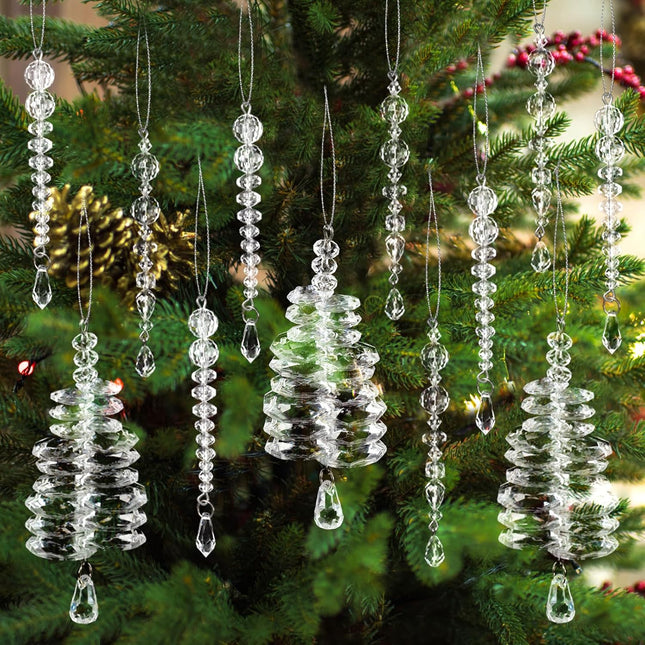OuMuaMua Clear Crystal Ornaments for Christmas Tree Decorations - 12pcs Acrylic Clear Christmas Ornament Icicle Drop Hanging Clear Ornaments for Craft Christmas Tree Winter Wonderland Party Decoration