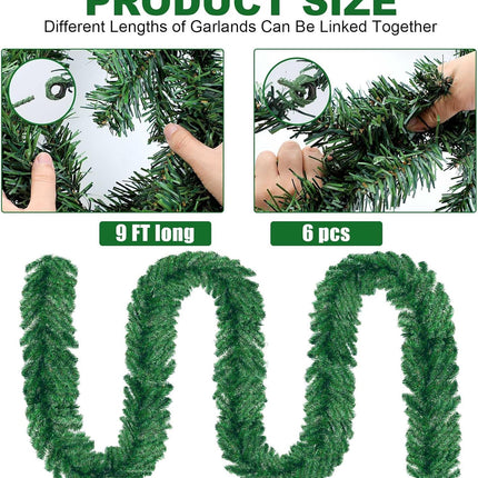 54ft Artificial Christmas Garland Green Garland for Indoor Outdoor Stairs Railing Fireplace Mantel Front Door Porch Christmas Holiday Party Decorations