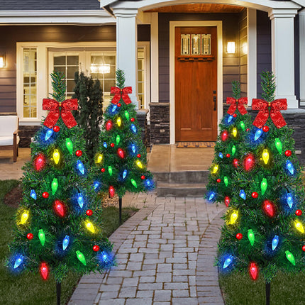 4 Pcs 37In Solar Christmas Tree Lights Solar Outdoor Christmas Tree with Waterproof 80 Lights Christmas Solar Lights Christmas Outdoor Light for Decor Garden Yard Pathway
