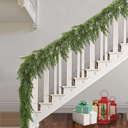 6 Ft Christmas Norfolk Pine Garland Artificial Pine Greenery Garlands Real Touch Winter Pine Garland for Mantle Fireplace Stairs Railing Table Wall Front Door Porch Home Decor