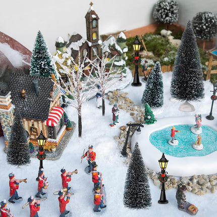 20 Pieces Mini Christmas Tree Snow Covered Branch Village Tree Artificial Christmas Village Displays Tree with Christmas Lamp Post Lantern for Christmas Winter House Holiday Decor