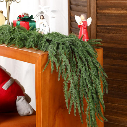 6ft Artificial Christmas Garland, Greenery Norfolk Pine Garland, Real Touch Christmas Garland for Mantle, Table, Fireplace, Indoor, Outdoor Christmas Decoration