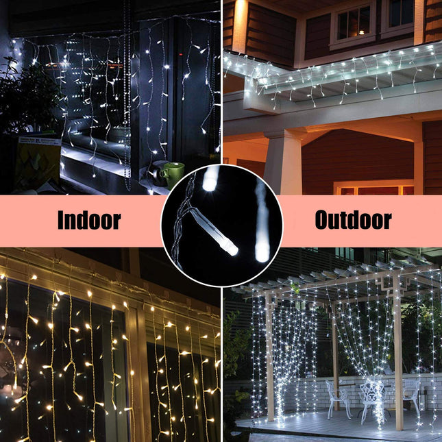 gresonic Icicle String Lights 200 LEDs,16.4ft with 40 Drops Waterproof Indoor Outdoor Connectable Lights Plug in for Christmas Birthday Party Backdrops Gazebo Decorations(Cool White)
