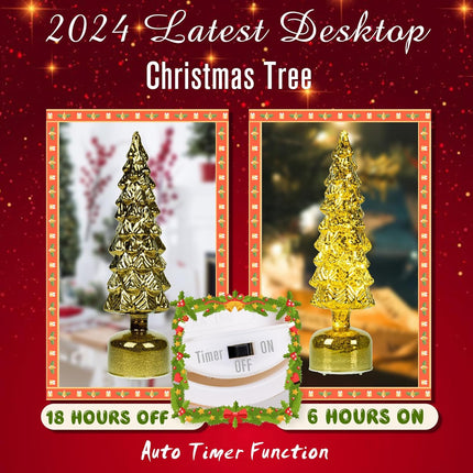 Mercury Glass Christmas Tree Decor, Rotating Glass Christmas Trees for Tabletop, Christmas Centerpiece for Tables Display Party Indoor Home Decor, Battery Operated Table Lamp with Timer (Green)