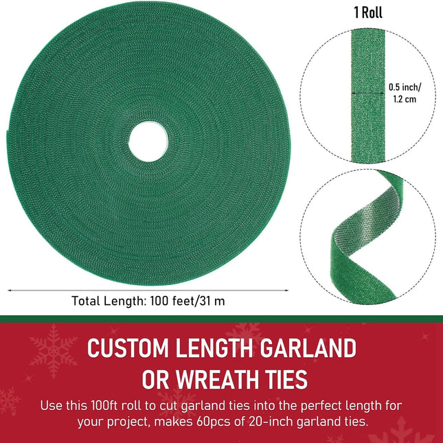 Zhengmy 100ft Christmas Garland Ties Christmas Decorative Holiday Garland Ties Cuttable Cable Straps for Christmas Halloween Party Yard Wall Doorway Outdoor Decoration(Green)