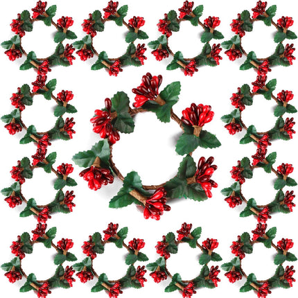 Noverlife 12 Set Christmas Napkin Rings, Artificial Foliage Berry Holiday Napkin Holders, Small Xmas Wreath Napkin Buckle Candle Rings Serviette Holders Banquet Table Decor for Christmas Dinner Party