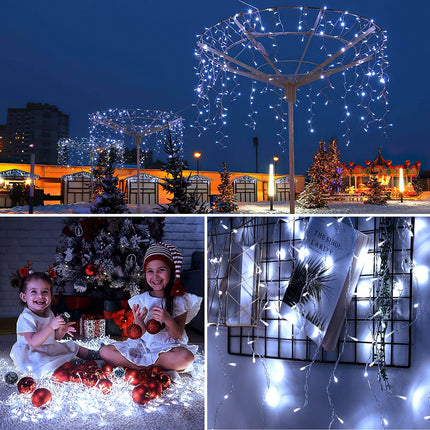 400 LED Icicle Lights Outdoor 32.8Ft 75 Drops Icicle Christmas Lights 8 Modes Waterproof Fairy String Lights for Indoor Bedroom Garden Wedding Porch Decoration