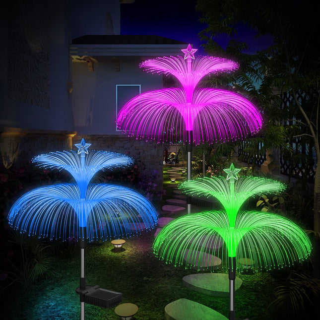 Solar Garden Lights 3 Pack d Solar Outdoor Lights Waterproof 7 Color Changing Double Jellyfish and Star Solar Flower Lights for Christmas Outdoor Yard Garden Decor,s for Women