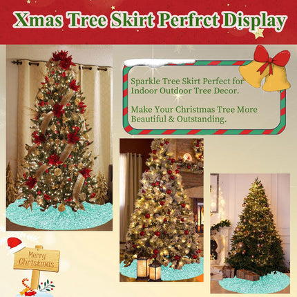 MODFUNS Mint Green Christmas Tree Skirt 36 Inch Glitter Sequins Xmas Tree Mat Sequin Velvet Tree Skirts for Artificial Trees Rustic Round Sparkly Tree Cover Skirt Holiday Christmas Tree Decoration